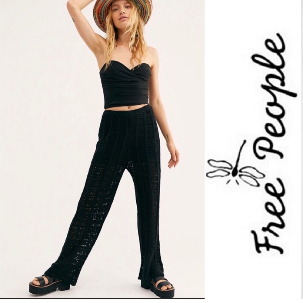 NEW FREE PEOPLE Black Quinn Crochet Pant